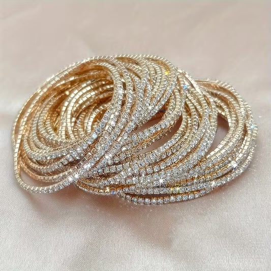 12pcs Set Of Sparkling Rhinestone Tennis Bracelets