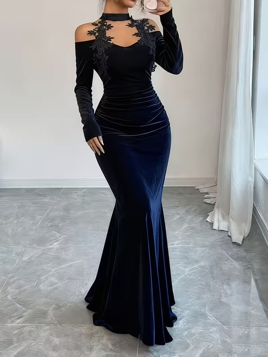 Velvet Halter V-Neck Strapless Dress