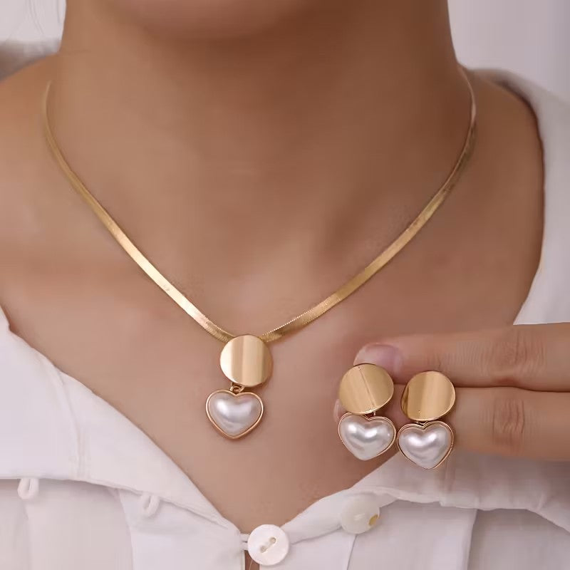 Heart-Shaped Necklace & Earring Set